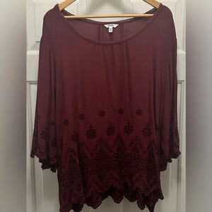 Sonoma Women’s Embroidered Cranberry Blouse Size XXL